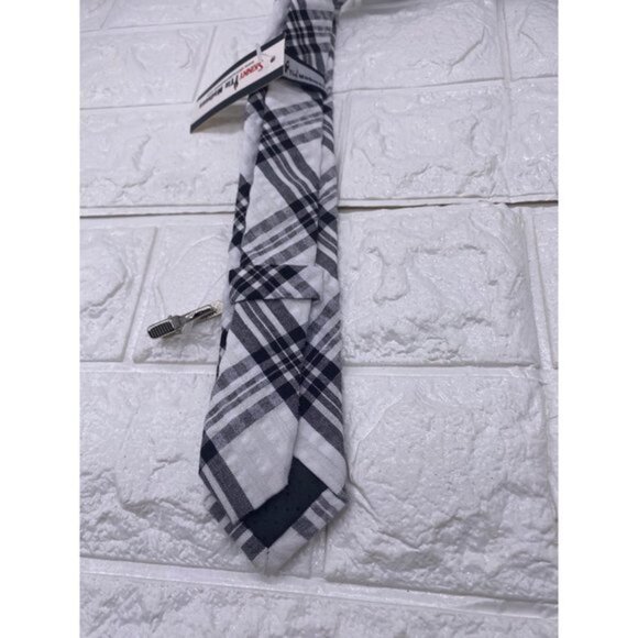 Skinny Tie Madness‎ - Men’s Plaid Tie Black White SKM2116 - Picture 4 of 11